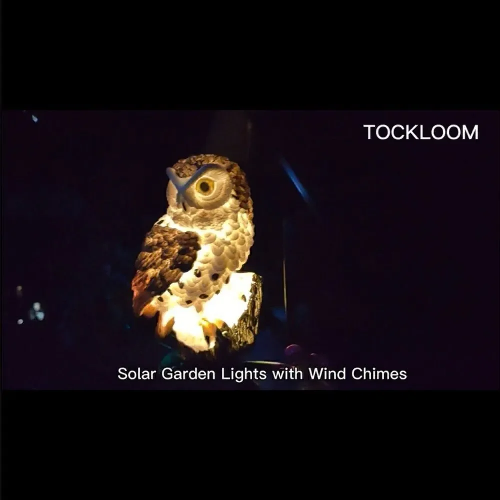 Solar OWL Wind-chimes. Outdoor decor solar powered lights up at night.
